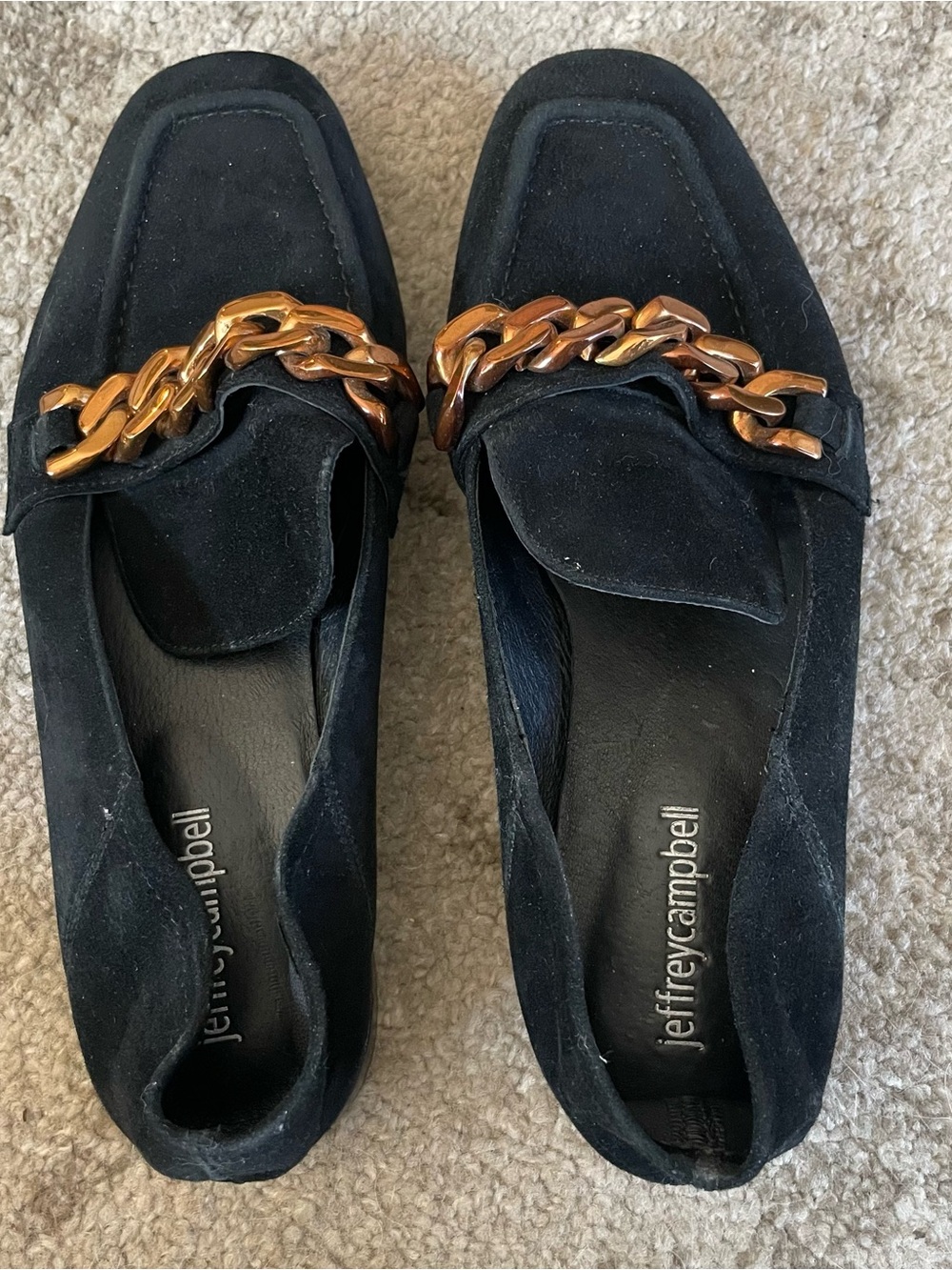 Jeffrey Campbell Black Suede Loafers with Gold Chain Size 8 - Picture 2 of 12